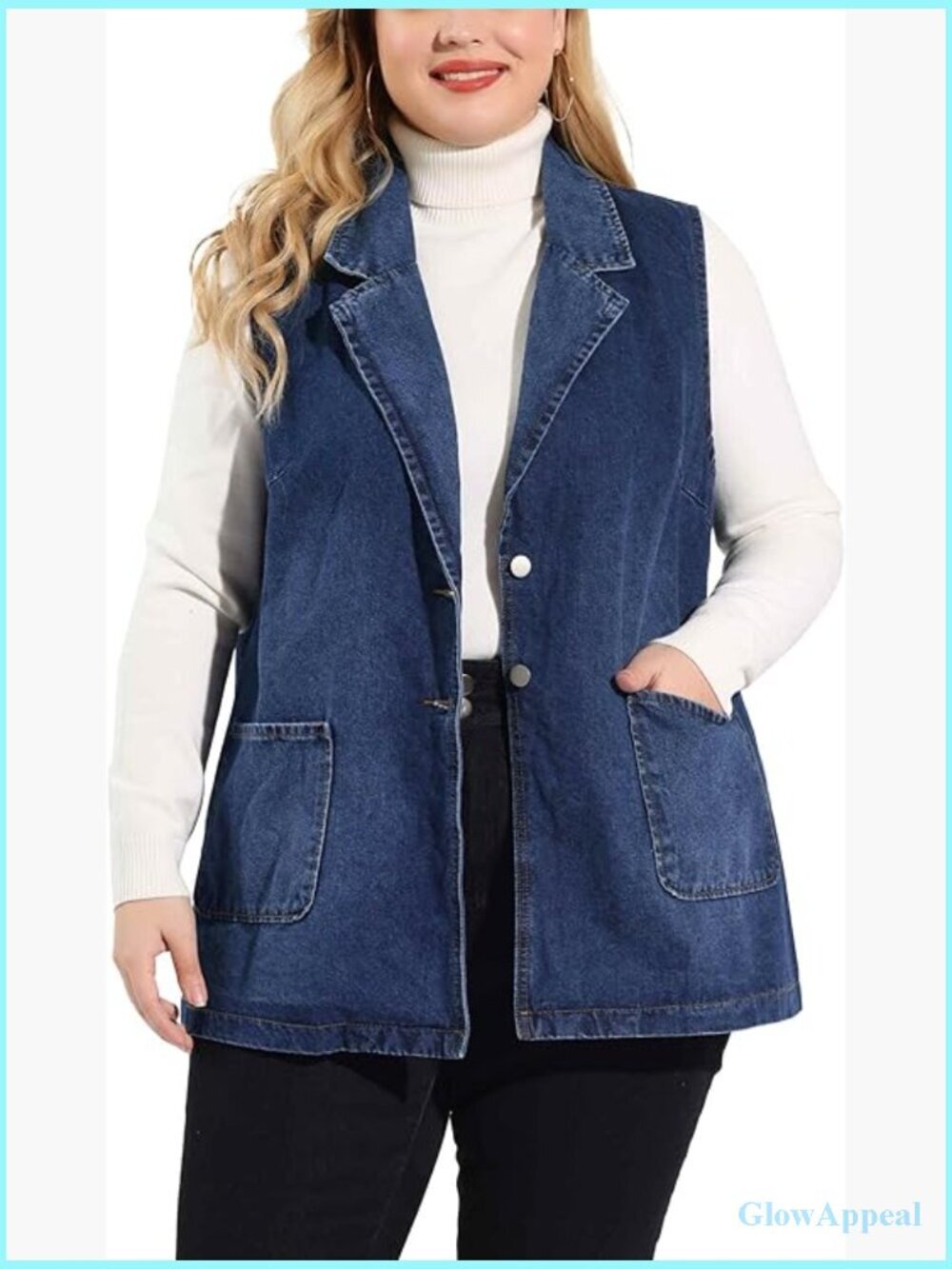 Plus Size Denim Vest Sleeveless Lapel Casual Jean Jacket Tunic